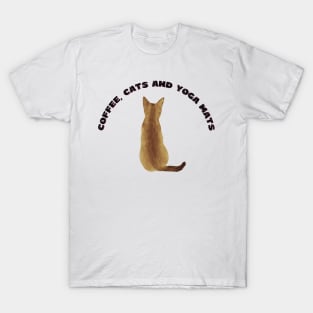 Coffee cats and yoga mats funny yoga and cat drawing T-Shirt